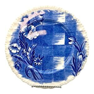 Vintage 1936 Grinley Blue Floral Trellis Dinner Plate